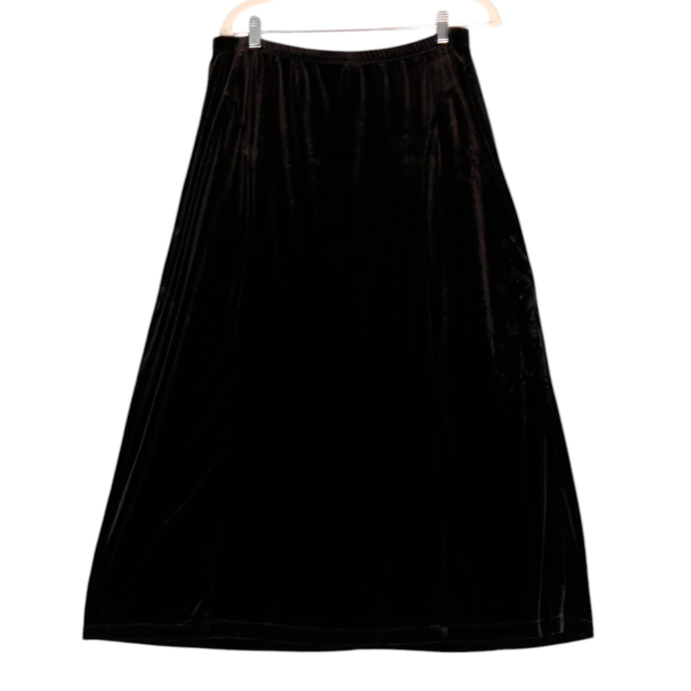 Notations Maxi Skirt Womens 1x Black Stretch Velvet Pull On Soft Girl Romantic